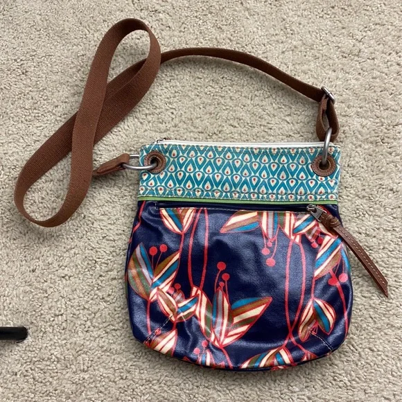 Fossil Key Per Crossbody Bag Floral Blue Small Purse Handbag
